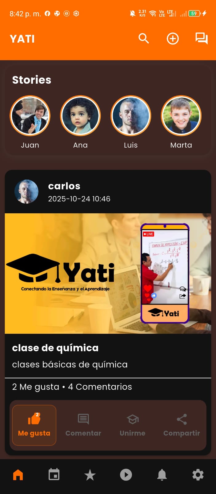 Pantalla de inicio - Tema oscuro