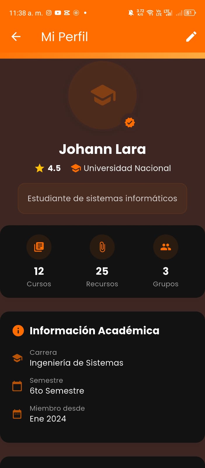 Pantalla de perfil - Tema oscuro
