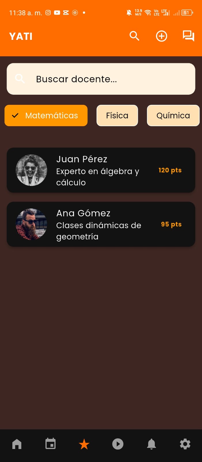 Pantalla de cursos - Tema oscuro